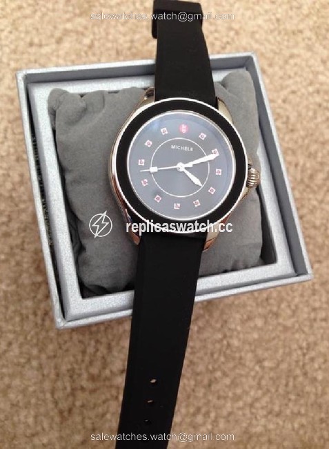 Michele Black Black/Silver Cape Topaz Mww27a000006 Watch Michele Black Black/Silver Cape Topaz Mww27a000006 Watch