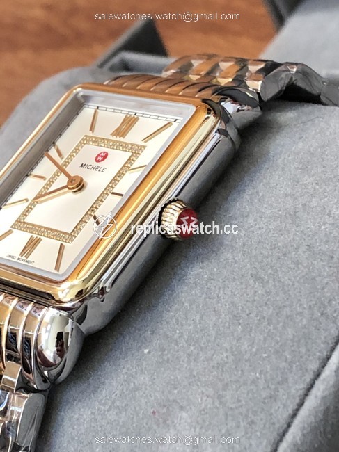 Michele Gold Gold/Silver Deco Ii 18k-gold Diamond Dial Watch Michele Gold Gold/Silver Deco Ii 18k-gold Diamond Dial Watch