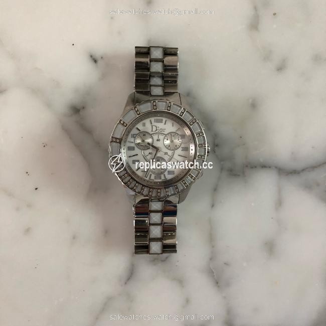 Dior Silver Lady Christian Christal Chronograph Diamond Bezel Mop Ss Quartz Watch Dior Silver Lady Christian Christal Chronograph Diamond Bezel Mop Ss Quartz Watch