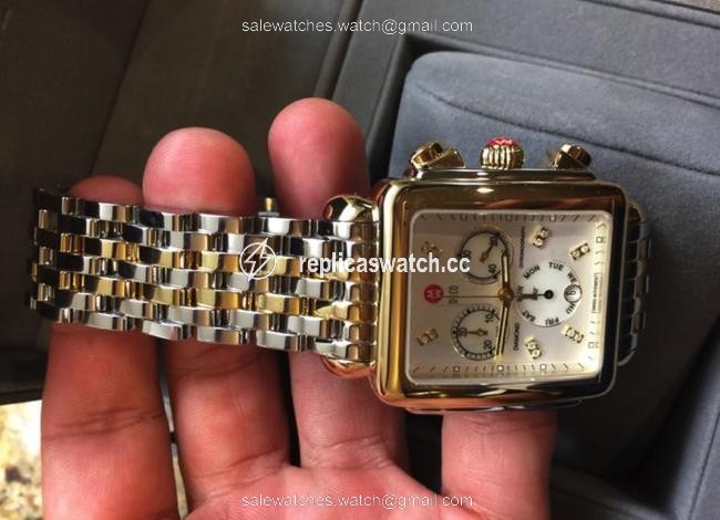 Michele XL Deco Chronograph Diamond Two-tone Stainless Steel Watch Michele XL Deco Chronograph Diamond Two-tone Stainless Steel Watch