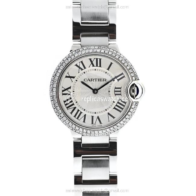 Cartier Silver 3005 Ballon Bleu Stainless Steel Diamond Bezel Watch Cartier Silver 3005 Ballon Bleu Stainless Steel Diamond Bezel Watch