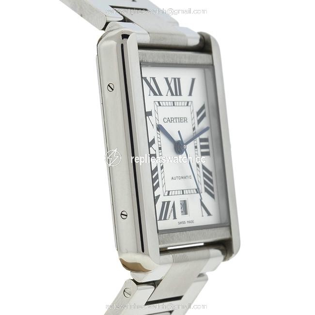 Cartier White XL Tank Solo Stainless Steel Mens Watch Cartier White XL Tank Solo Stainless Steel Mens Watch