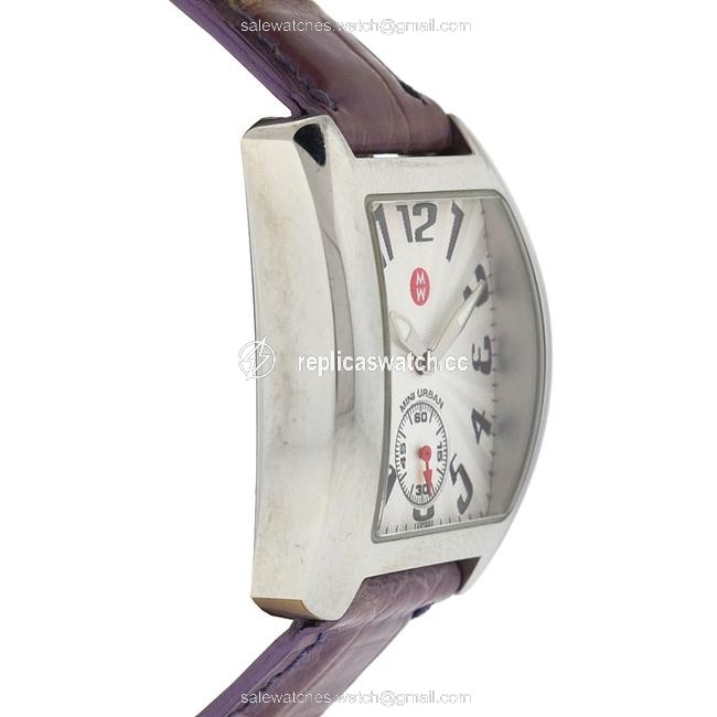 Michele White Mini Urban Purple Alligator Leather Strap Ladies Watch Michele White Mini Urban Purple Alligator Leather Strap Ladies Watch