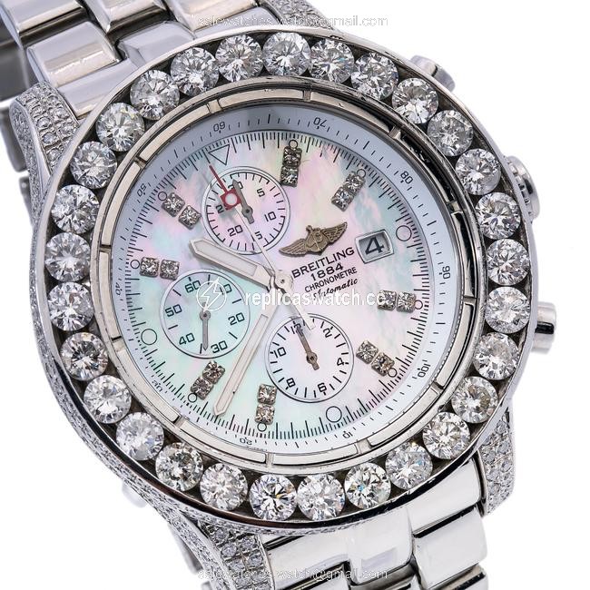 Breitling Mother Of Pearl Chronomat Evolution A11370 42mm Mop Dial with 15 Carat Diamo Watch Breitling Mother Of Pearl Chronomat Evolution A11370 42mm Mop Dial with 15 Carat Diamo Watch