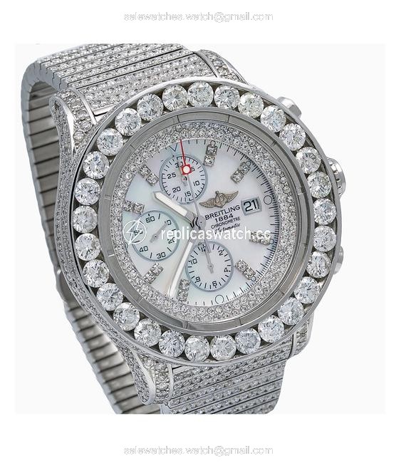 Breitling White Super Avenger A13370 53mm Diamond Dial with Gold Watch Breitling White Super Avenger A13370 53mm Diamond Dial with Gold Watch