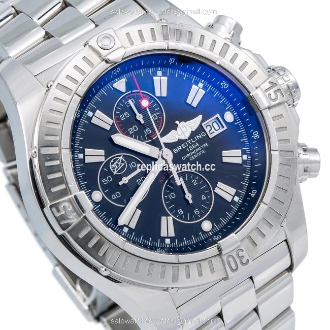 Breitling Black Super Avenger A13370 48mm Blue Dial with Stainless Steel Bra Watch Breitling Black Super Avenger A13370 48mm Blue Dial with Stainless Steel Bra Watch