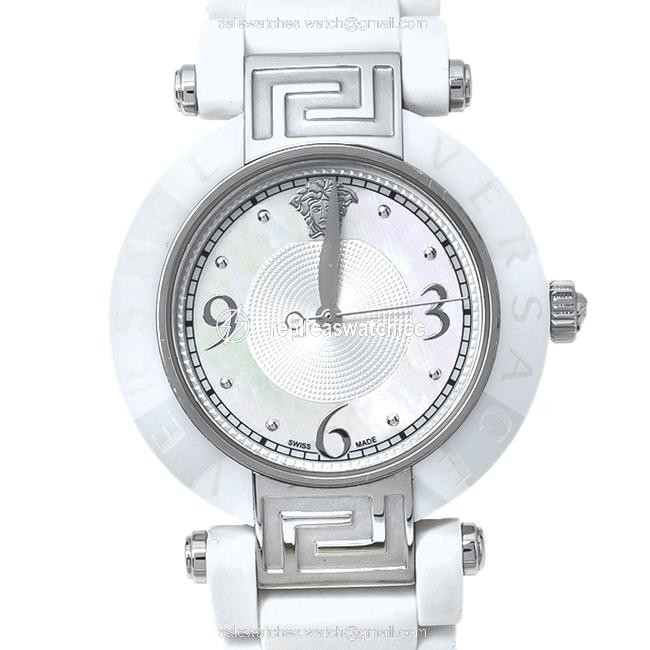 Versace White Mother Of Pearl White Ceramic Stainless Steel Rubber Reve 92q Womens Wristwatch 35 Mm Watch Versace White Mother Of Pearl White Ceramic Stainless Steel Rubber Reve 92q Womens Wristwatch 35 Mm Watch
