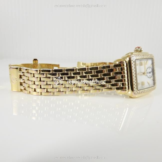 Michele Gold Plated Mother Of Pearl Diamond Deco Watch Michele Gold Plated Mother Of Pearl Diamond Deco Watch