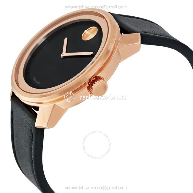 Movado Black Bold Leather Strap Rose Gold Mens Quartz 3600376 Watch Movado Black Bold Leather Strap Rose Gold Mens Quartz 3600376 Watch