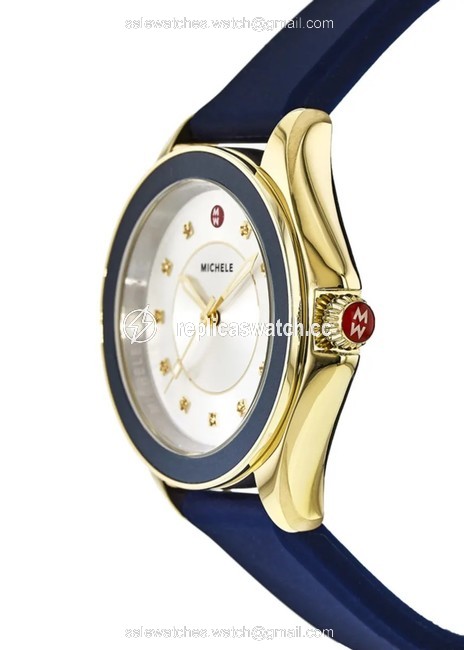 Michele Blue Cape Silicone Gold Tone Silver Dial Mww27a000013 Watch Michele Blue Cape Silicone Gold Tone Silver Dial Mww27a000013 Watch