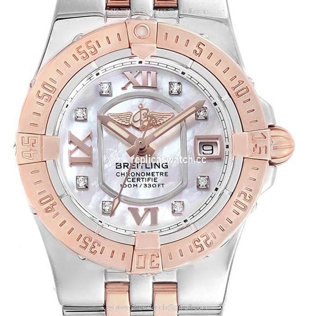 Breitling 18k Rose Gold Mop Diamond and Stainless Steel Galactic C71340 Womens 30mm Watch Breitling 18k Rose Gold Mop Diamond and Stainless Steel Galactic C71340 Womens 30mm Watch
