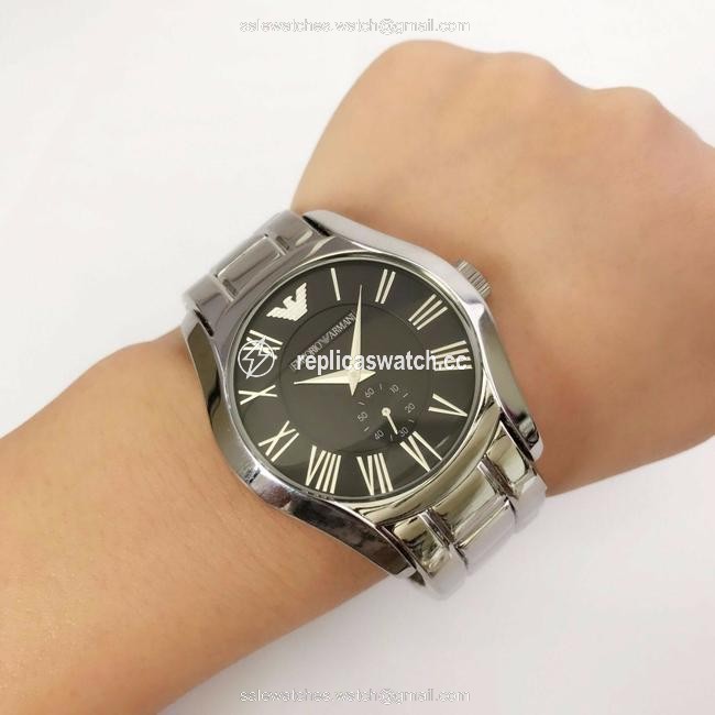 Emporio Armani Silver and Black Mens Dial Stainless Bracelet Watch Emporio Armani Silver and Black Mens Dial Stainless Bracelet Watch