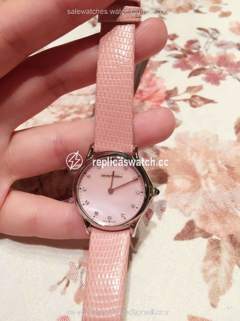 Emporio Armani Pink Swiss Made Diamond Lizard Skin Strap Women Watch Emporio Armani Pink Swiss Made Diamond Lizard Skin Strap Women Watch