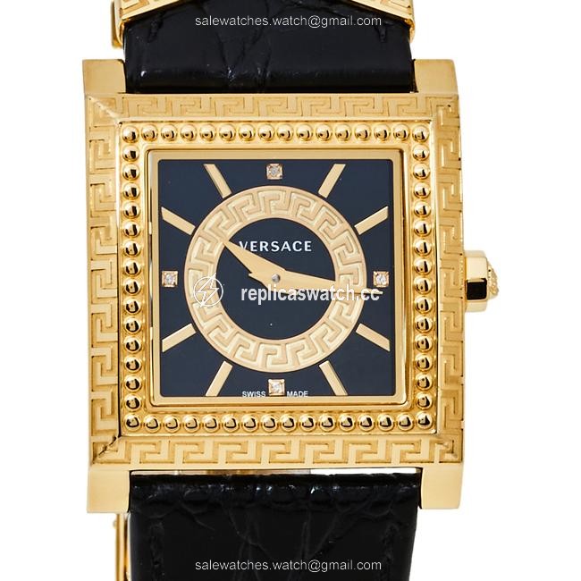 Versace Black Yellow Gold Plates Stainless Steel Diamond Vd25 Vqf020015 Womens Wristwatch 30 Mm Watch Versace Black Yellow Gold Plates Stainless Steel Diamond Vd25 Vqf020015 Womens Wristwatch 30 Mm Watch