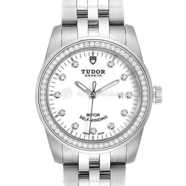 Tudor White Diamonds Stainless Steel Glamour Date M53020 Womens Wristwatch 31 Mm Watch Tudor White Diamonds Stainless Steel Glamour Date M53020 Womens Wristwatch 31 Mm Watch