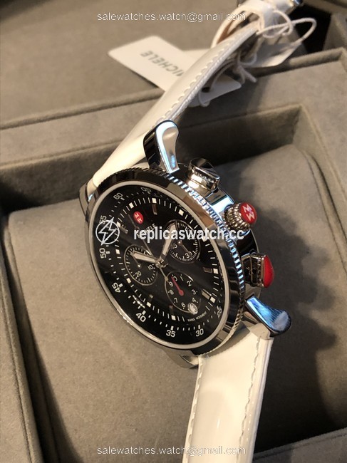 Michele Black/White Sport Sail Dial Leather Strap Watch Michele Black/White Sport Sail Dial Leather Strap Watch