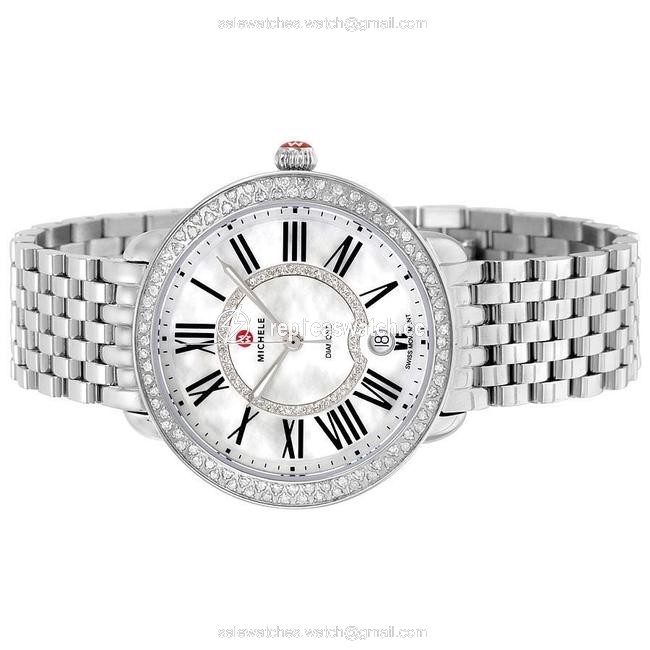 Michele Silver Serein 16 Mid Stainless Mother Of Pearl Diamond Dial Mww21b000030 Watch Michele Silver Serein 16 Mid Stainless Mother Of Pearl Diamond Dial Mww21b000030 Watch
