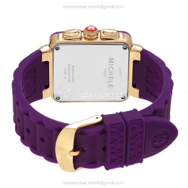 Michele Purple Jelly Womens Mww06l000020 Park Bean Goldplated Rectangle Chronograph Dial Strap Watch Michele Purple Jelly Womens Mww06l000020 Park Bean Goldplated Rectangle Chronograph Dial Strap Watch