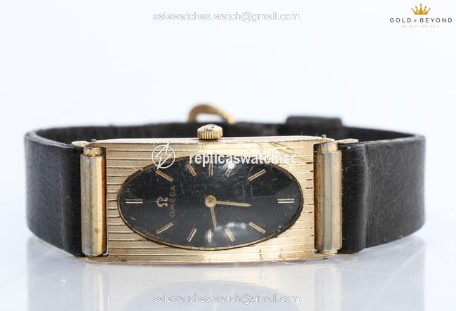 Omega Black/ Gold Vintage 14kt Rectangular Watch Omega Black/ Gold Vintage 14kt Rectangular Watch