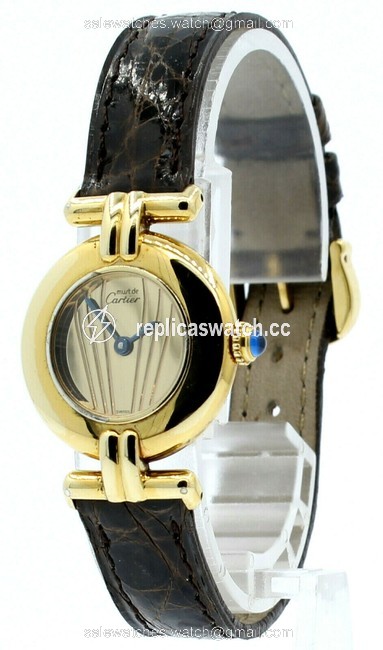 Cartier Gold Ladies Must De Vermeil Sterling Silver Round Watch Cartier Gold Ladies Must De Vermeil Sterling Silver Round Watch