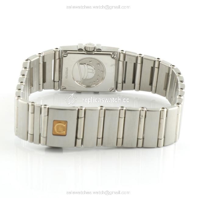 Omega Pink Shell Constellation Carre Quadra Silver Ladies Stainless Steel Watch Omega Pink Shell Constellation Carre Quadra Silver Ladies Stainless Steel Watch
