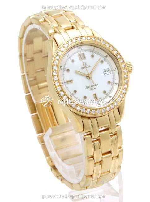 Omega Seamaster 120mm White Dial K18yg Bezel Diamond Ladies Qz Quartz 2175.20 Watch Omega Seamaster 120mm White Dial K18yg Bezel Diamond Ladies Qz Quartz 2175.20 Watch