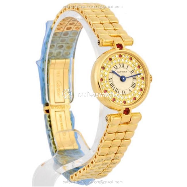 Cartier Must Vendome Vlc Sm Ruby Diamond K18 Yellow Gold Ladies Quartz Ivory Dial Watch Cartier Must Vendome Vlc Sm Ruby Diamond K18 Yellow Gold Ladies Quartz Ivory Dial Watch