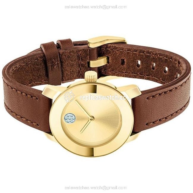 Movado Gold Brown Leather Strap Crystal Dot Womens Quartz 3600437 Watch Movado Gold Brown Leather Strap Crystal Dot Womens Quartz 3600437 Watch