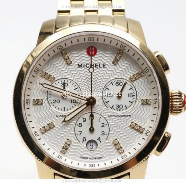Michele Gold Plated Quartz with Diamond Markers Watch Michele Gold Plated Quartz with Diamond Markers Watch