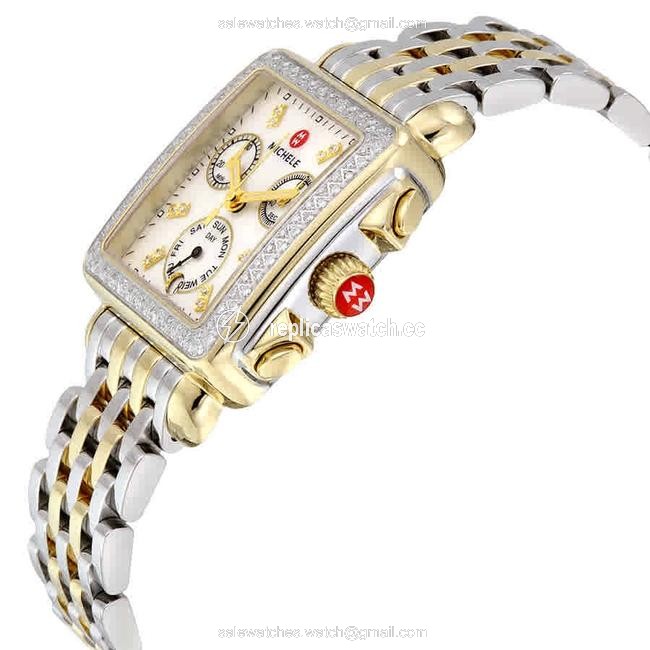 Michele Silver Gold Deco Two Tone Stainless Mother Of Pearl Diamond Dial Mww06p000108 Watch Michele Silver Gold Deco Two Tone Stainless Mother Of Pearl Diamond Dial Mww06p000108 Watch