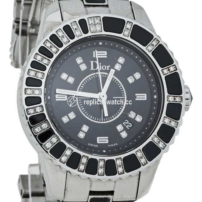 Dior Black Diamonds Stainless Steel Christal Cd113115m001 Quartz Womens Wristwatch 34 Mm Watch Dior Black Diamonds Stainless Steel Christal Cd113115m001 Quartz Womens Wristwatch 34 Mm Watch