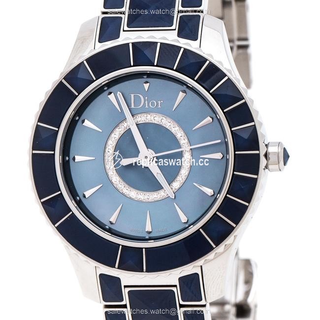 Dior Blue Mother Of Pearl Stainless Steel Christal Cd143117 Womens Wristwatch 33mm Watch Dior Blue Mother Of Pearl Stainless Steel Christal Cd143117 Womens Wristwatch 33mm Watch
