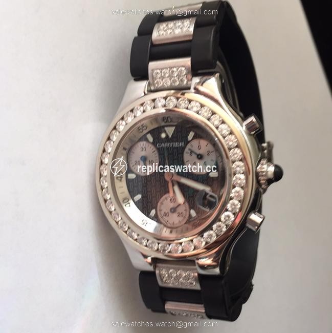 Cartier Black Silver Best Price 3 &1/4 Cts Diamond Chronoscaph 21 Watch Cartier Black Silver Best Price 3 &1/4 Cts Diamond Chronoscaph 21 Watch