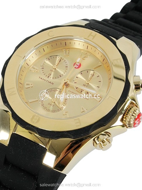 Michele Gold Black Jelly Tahitian Bean Large Tone Dial Watch Michele Gold Black Jelly Tahitian Bean Large Tone Dial Watch