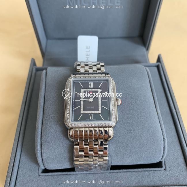 Michele Silver Black New Deco Ii Diamond Mop Dial Mw06x01a1965 Watch Michele Silver Black New Deco Ii Diamond Mop Dial Mw06x01a1965 Watch