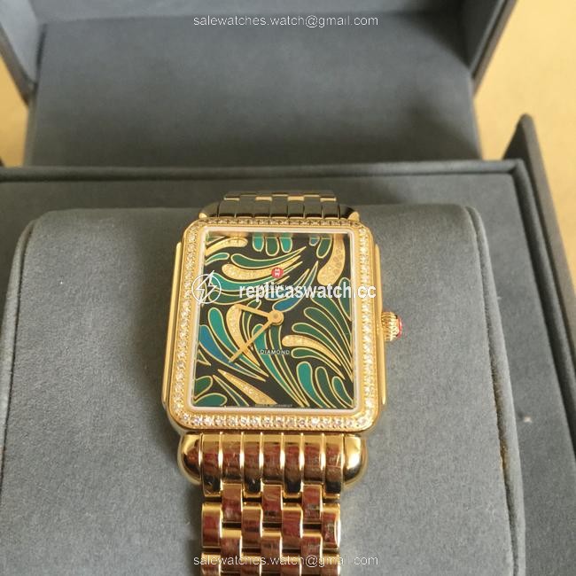 Michele Gold/ Green New 18mm Deco Ii Bijoux Diamond Mw06x01b0083 Watch Michele Gold/ Green New 18mm Deco Ii Bijoux Diamond Mw06x01b0083 Watch