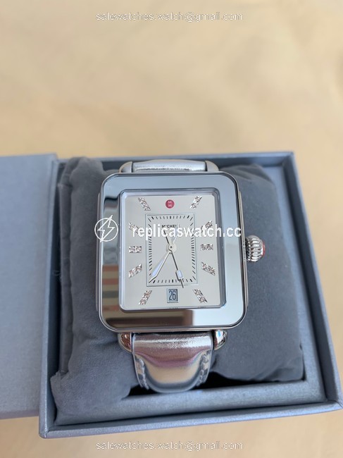 Michele Silver New Deco Sport High Shine Mirror Dial Leather Mww06k000021 Watch Michele Silver New Deco Sport High Shine Mirror Dial Leather Mww06k000021 Watch