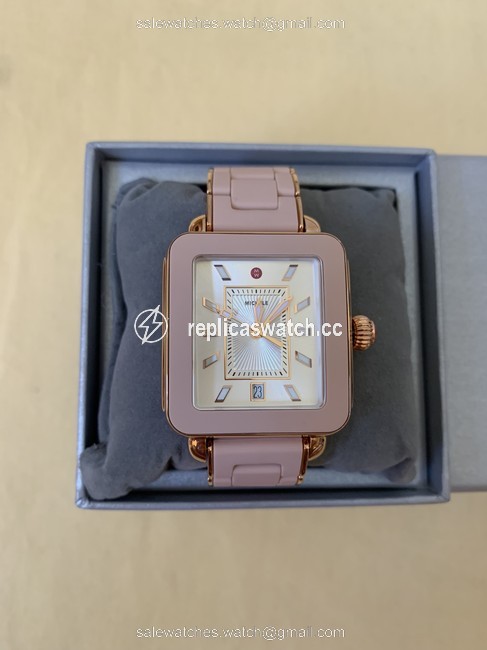 Michele Pink New Deco Sport Gold Desert Rose Wrapped Silicone Mww06k000018 Watch Michele Pink New Deco Sport Gold Desert Rose Wrapped Silicone Mww06k000018 Watch