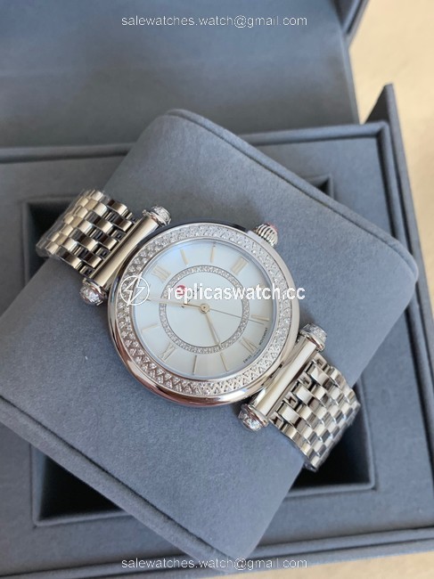 Michele Silver Caber Diamond Bracelet 35mm Mww16e000008 Watch Michele Silver Caber Diamond Bracelet 35mm Mww16e000008 Watch