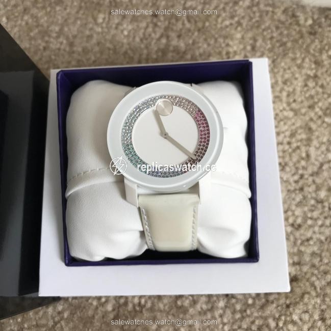 Movado White Bold 42mm with Rainbow Pave Swarovski Crystals Dial 3600295 Watch Movado White Bold 42mm with Rainbow Pave Swarovski Crystals Dial 3600295 Watch