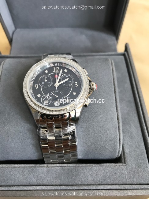 Michele Black/ Silver Belmore Chrono Diamond Diamond Dial Mww29b000004 Watch Michele Black/ Silver Belmore Chrono Diamond Diamond Dial Mww29b000004 Watch
