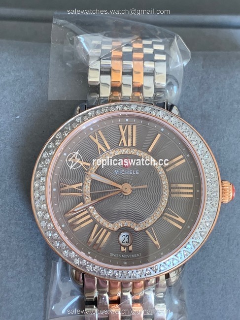 Michele Silver and Rosegold Serein 16 Mid Diamond Cocoa Diamond Dial 2 Tones Watch Michele Silver and Rosegold Serein 16 Mid Diamond Cocoa Diamond Dial 2 Tones Watch