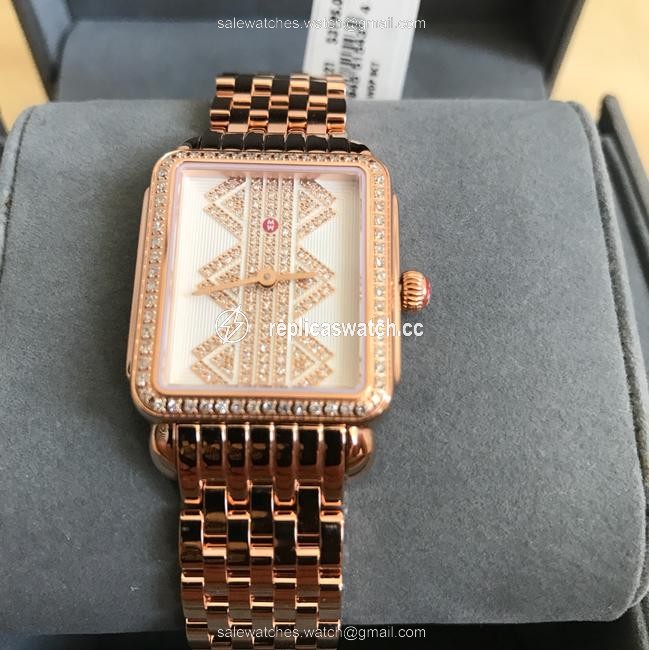 Michele Rose Gold deco Ll Mid Pattern Diamond Dial Mww06i000021 Watch Michele Rose Gold deco Ll Mid Pattern Diamond Dial Mww06i000021 Watch