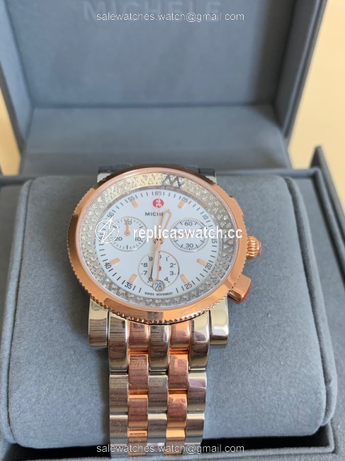 Michele Rose-gold/ Silver Sport Sail 2 Tones Diamonds Mww01c000135 Watch Michele Rose-gold/ Silver Sport Sail 2 Tones Diamonds Mww01c000135 Watch