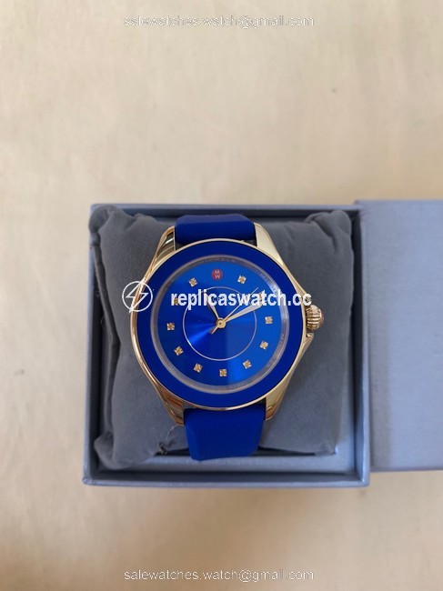Michele Blue Gold Cape Cobalt Topaz Silicone Mww27a000026 Watch Michele Blue Gold Cape Cobalt Topaz Silicone Mww27a000026 Watch
