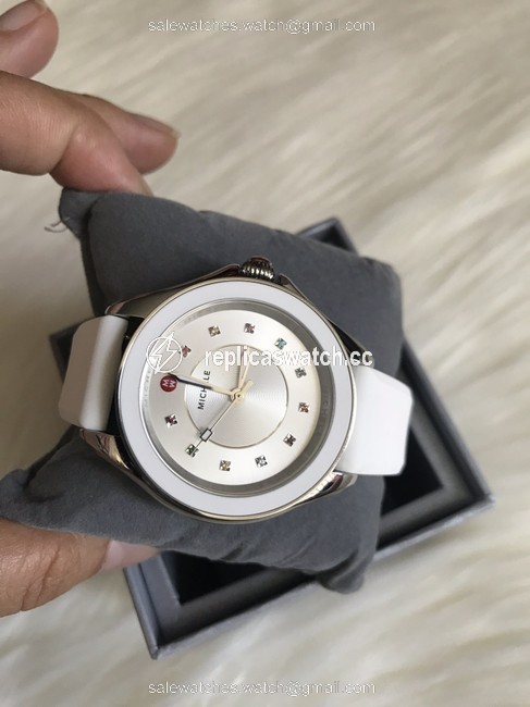 Michele White Silver " Interchangeable Strap" Cape Topaz Mww27a000007 Watch Michele White Silver " Interchangeable Strap" Cape Topaz Mww27a000007 Watch