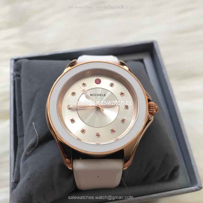 Michele White/ Rose-gold Cape Sunray Dial Silicone Mww27a000004 Watch Michele White/ Rose-gold Cape Sunray Dial Silicone Mww27a000004 Watch