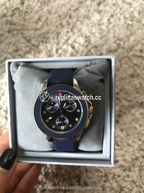 Michele Gold/ Silver/ Navy Cape Chronograph 2 Tone Mww27c000005 Watch Michele Gold/ Silver/ Navy Cape Chronograph 2 Tone Mww27c000005 Watch