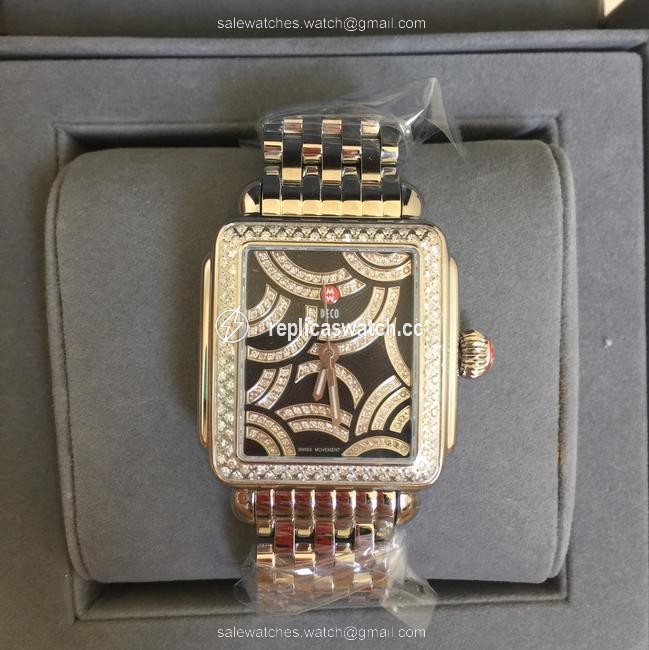 Michele Silver/ Black Art Deco Diamond Dial 0.96 Ct. Diamonds Watch Michele Silver/ Black Art Deco Diamond Dial 0.96 Ct. Diamonds Watch