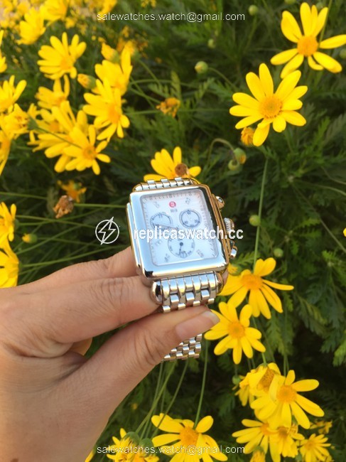 Michele Silver XL Deco Diamond Chrono Watch Michele Silver XL Deco Diamond Chrono Watch